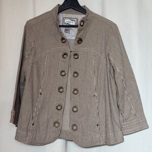 Vintage Brown Striped Cropped-Sleeve Jacket Women's Medium
